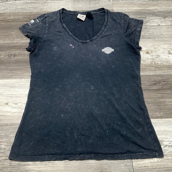 Harley Davidson Wounded Warrior Project Acid Wash Black Womens L Biker Tee USA - Picture 2 of 9